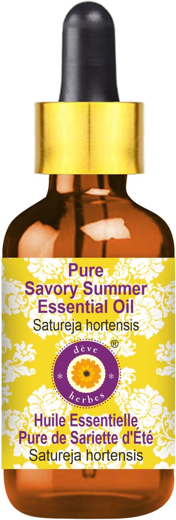 dève herbes Savory Summer Essential Oil (Satureja hortensis) with Glass Dropper | Pure | Non-Sticky | Non-Greasy | Lightweight | Men & Women | All Skin Types | Steam Distilled 30ml (1 oz)