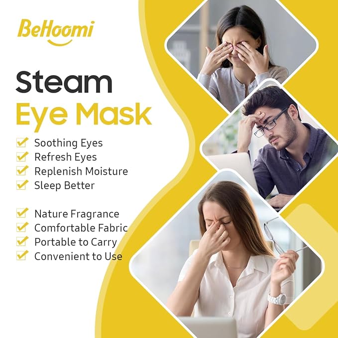 BeHoomi 30Packs Steam Eye Mask, Heated Eye Mask Warm Compress for Eyes, Self Heating Disposable Steam Mask for Home Sleep, Spa, Travel Essentials & Relaxation Gifts, Mothers Day Gifts (Chamomile)