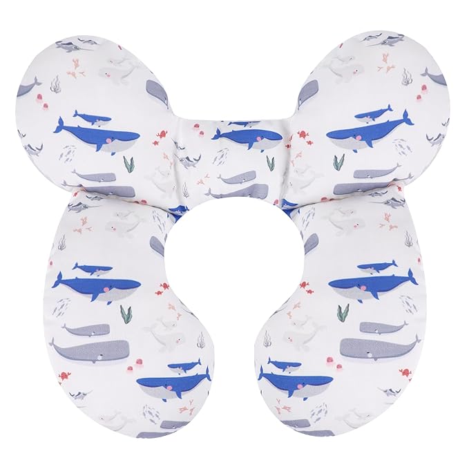 KAKIBLIN Baby Travel Pillow,Upgraded Baby Neck Pillows for Car Seat,Support Pillow,Infant Pillows for Head and Neck,Newborn Head Support for Car Seat,Stroller, Pushchair (Whale)