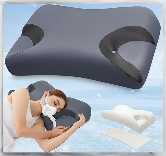 Adjustable CPAP Pillow for Side & Back Sleepers – Reduce Mask Air Leaks & Pressure, Cervical Memory Foam Neck Support with 2cm Removable Insert, Cooling Washable Cover – Fits Full Face & Nasal Masks