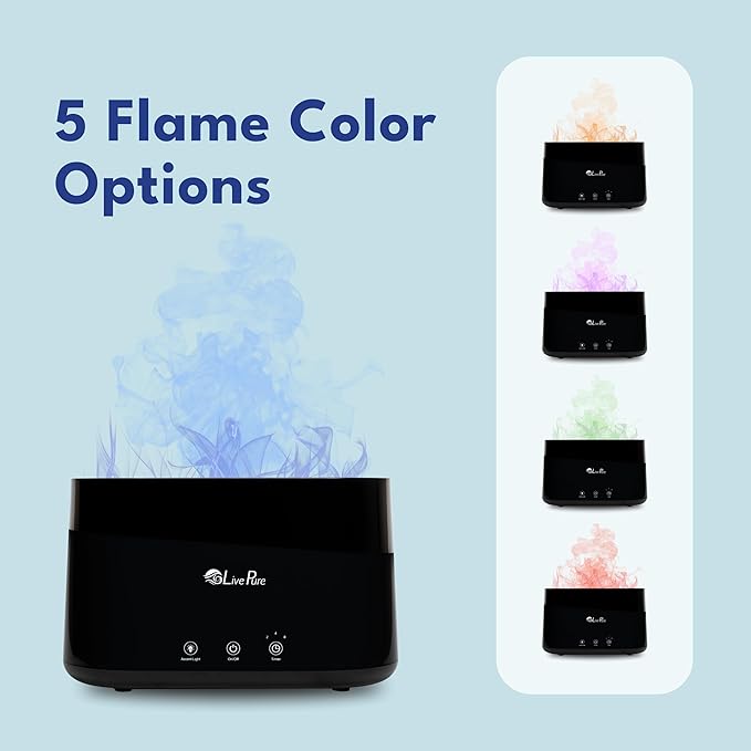 LivePure LP300HUM Aqua Flame Cool Mist Humidifier – Small Ultrasonic Plant Humidifier Indoor with Essential Oil Diffuser – Dorm Essentials, Apartment, Desks & Home Office Red - 0.20 Gal/ .75L