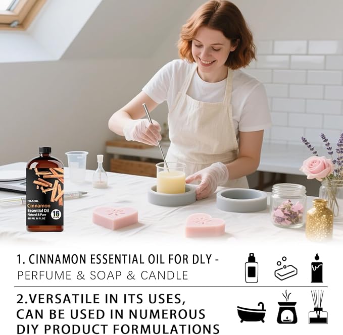 Cinnamon Essential Oil, Cinnamon Oil 16 Fl Oz 480 ML for Diffuser Humidifier Yoga Cleaning DIY Candle Soap Making Perfume Gift Essential Oils