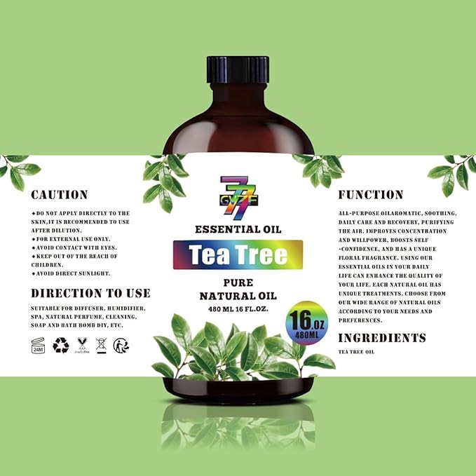 Tea Tree Essential Oil - Tea Tree Oils for Diffusers, Humidifiers, DIY Candles, Soap, Cleaning, Home, Office, Yoga, Massage, Gifts - 16 fl oz (480 ml) - GV77ZF