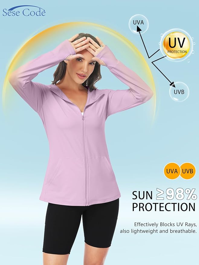 SeSe Code UPF 50+ Hoodie With Eye Mask Womens Zip Up Travel Jackets Sleep Sun Protection Shirts Pockets Outdoor Nap