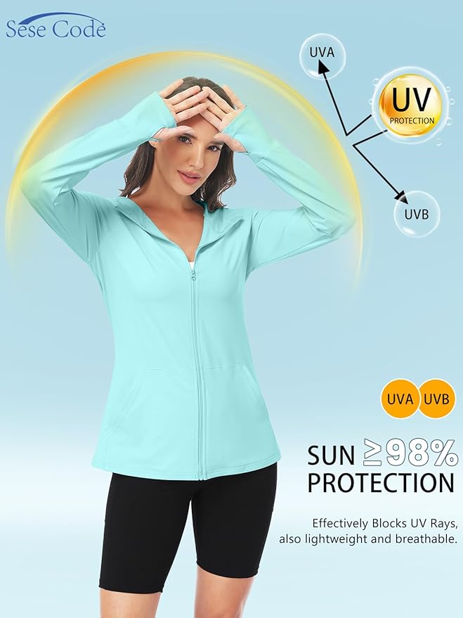 SeSe Code UPF 50+ Hoodie With Eye Mask Womens Zip Up Travel Jackets Sleep Sun Protection Shirts Pockets Outdoor Nap