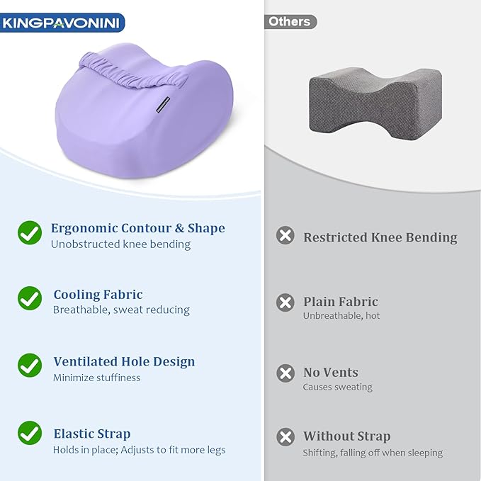 KingPavonini Cooling Knee Pillow for Side Sleepers Hip Pain, Memory Foam Leg Pillow for Side Sleeping with Strap, Ergonomic Hip Pillow for Spine Aligning, Back Pain, Knee Pain, Sciatica, Pregnancy