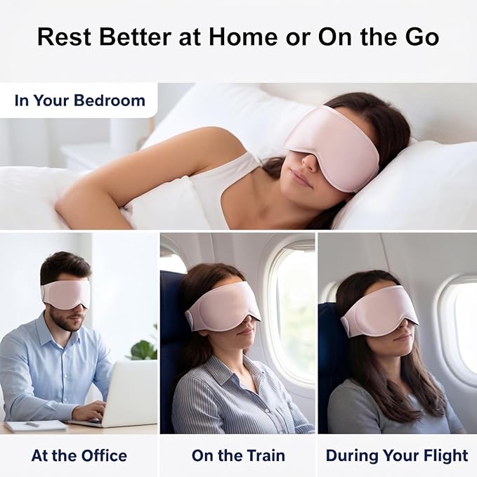 100% Blackout Weighted Sleep Mask - 3D Contoured Eye Mask for Sleeping, Zero Eye Pressure Design, Soft Breathable Fabric,Eye Cover for Bedtime Relaxation, Camping and Travel Nap,Pink