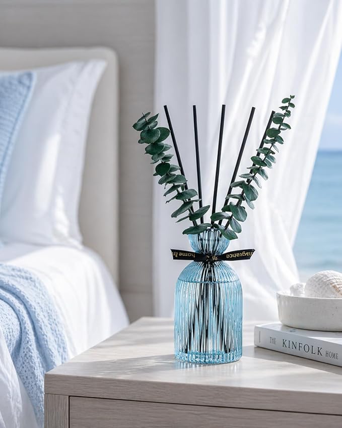 Airkeep Reed Diffuser Set 6.76 oz – Ocean Mist Home Fragrance with Eucalyptus Sticks – Decorative Glass Bottle for Bathroom, Bedroom & Living Room Décor – Gift Ready