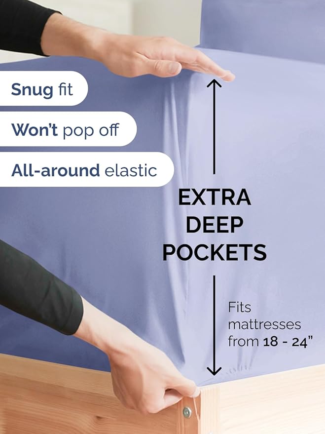 Extra Deep Full Sheet Set - 6 Piece Breathable and Cooling Sheets - Hotel Luxury Bedding for Women, Men, Kids & Teens - Easy & Secure Fit - Soft, Wrinkle Free and Comfy - Extra Deep Pockets - Lavender
