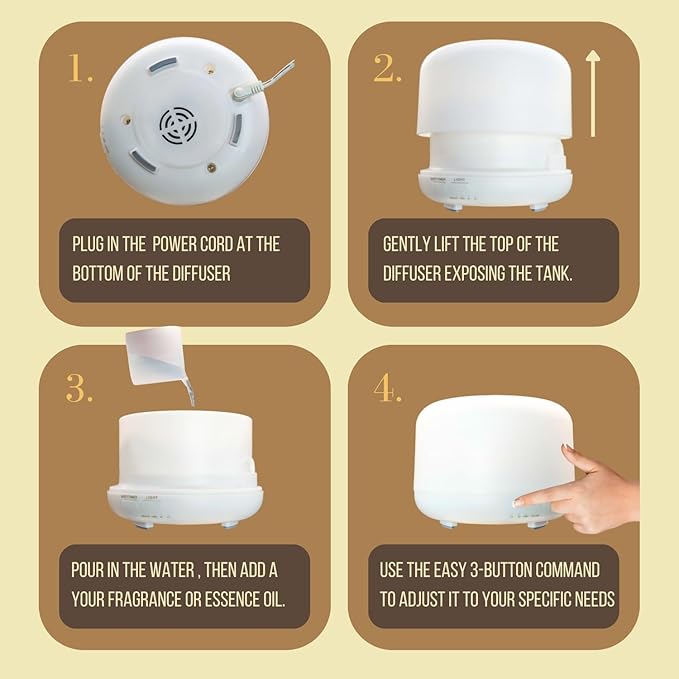 Mystic Romance Essential Oil Diffuser, 300ml Aromatherapy Humidifer and Nigth Ligth for Relaxing Atmosphere in Home Office Yoga and Spa, for Everyone, Auto-Off Safety Switch. Clear