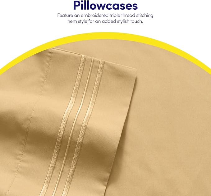 1500 Supreme Collection Full Sheet Sets Camel - Luxury Hotel Bed Sheets and Pillowcase Set for Full Mattress - Extra Soft, Elastic Corner Straps, Deep Pocket Sheets, Full Camel