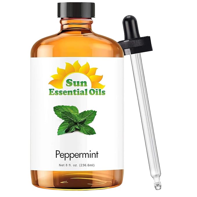 Sun Essential Oils - Peppermint Essential Oil (8 oz) with Dropper for Diffuser, Humidifier, Skin & Aromatherapy Body Massage, Candle & Soap Making for Home