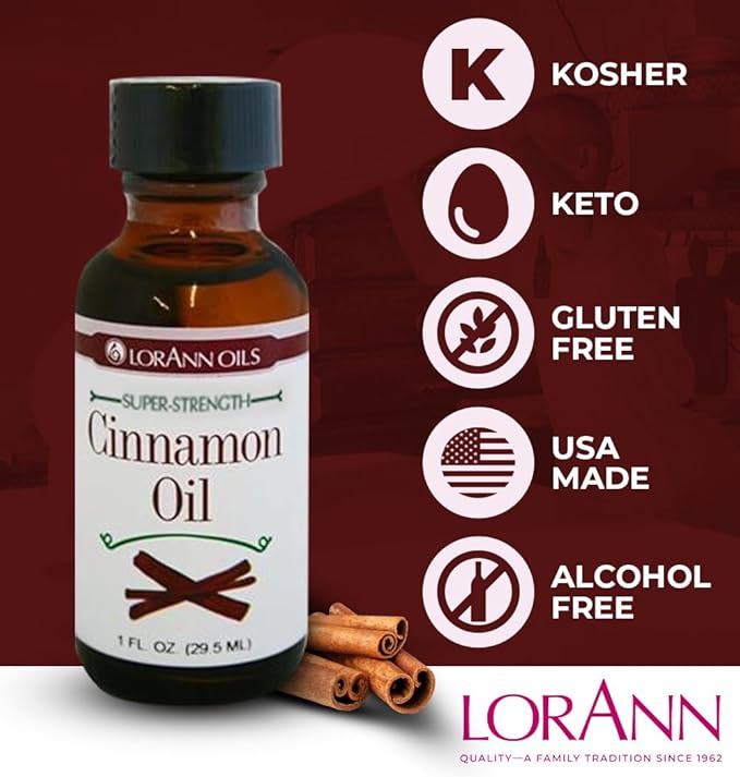LorAnn Oils Super Strength Flavoring - Used For Candy Making, Flavoring Extracts, Baking, Hard Candy, and Flavor Oils - Bold, Natural Flavors 4X Stronger Than Extracts - Cinnamon Oil, 1 fl oz