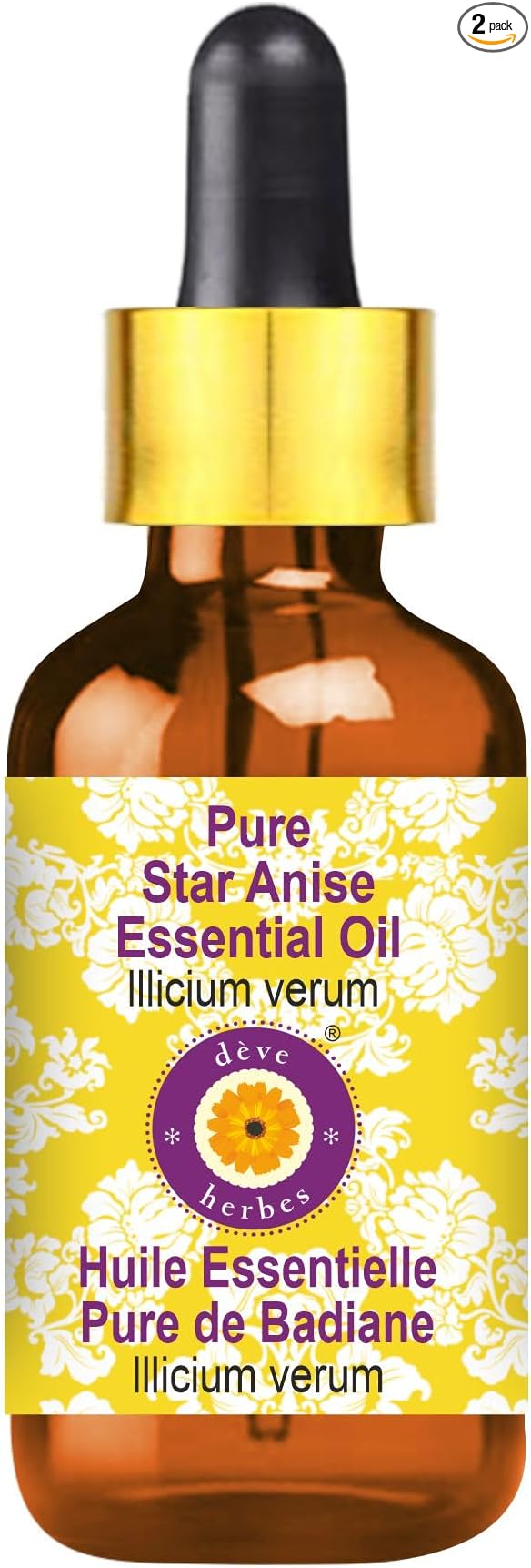 Deve Herbes Pure Star Anise Essential Oil (lllicium verum) with Glass Dropper Steam Distilled 100ml (3.38 oz)