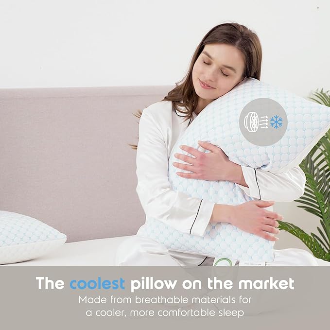 Nestl King Size Cooling Pillow for Sleeping 2 Pack, Luxury Shredded Memory Foam King Pillow Set of 2, Adjustable Cold Gel Pillows for Hot Sleepers Supportive Cool Pillow for Side Back Stomach Sleepers