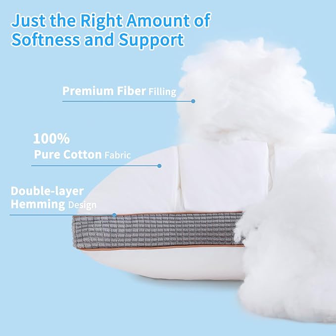 YOUR MOON Soft Pillow Standard Set of 2 for Sleeping, Super Soft Support Down Alternative Pillow 2 Pack, 100% Cotton Shell Luxury Comfy Fluffy Bed Pillows for Sleep(White)