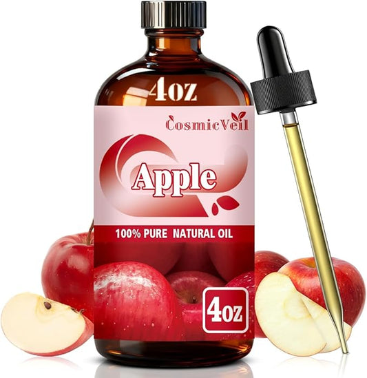 Apple Essential Oil Apple Oil for Aroma Diffuser,Humidifier,Home Fragrance,Cleaning,Body Care,Massage,Yoga,DIY Candle,DIY Soap CosmicVeil（Apple，4 Fl Oz (Pack of 1)）