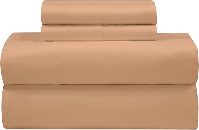 ROYALE LINENS 300 Thread Count 100% Long Staple Combed Cotton Sheet Set - 4 Piece King Bed Sheets - 1 Fitted, 1 Flat & 2 Pillow Cases - Soft Cool & Crisp Sheet Set (King, Clay)
