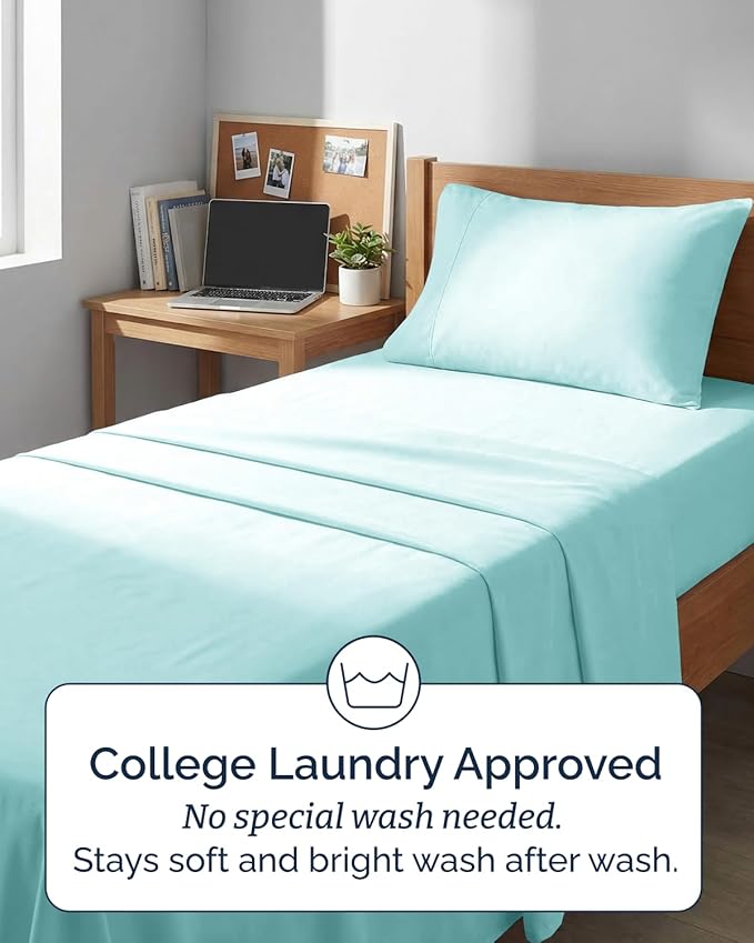 Extra Deep Twin XL Sheet Set - 3 Piece Breathable & Cooling Bed Sheets - Easily Fits 18 to 24 inch Mattress - Ultra Soft, Wrinkle & Fade Free w/ Extra Deep Pockets - Hotel Luxury Bedding - Spa Blue