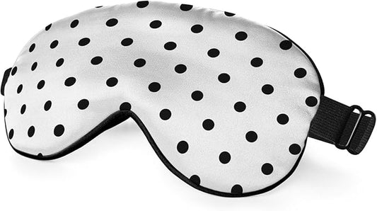 Black White Polka Dot Silk Eye Mask Sleep Mask Classic Simple Eye Mask with Adjustable Strap Lightweight for Women Work Travel Night Sleep