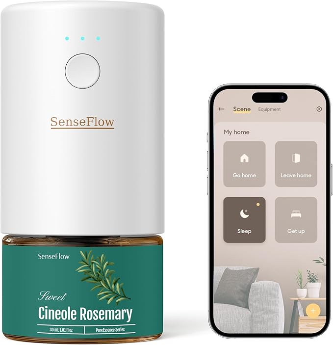 Essential Oil Diffuser for Home, Smart Waterless Aromatherapy Diffuser SF101S Pro, Plug in Room Scent with Timer & 120-Day Natural Aroma – Free 30ml Cineole Rosemary(Deep Teal)