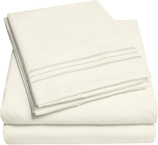 1500 Supreme Collection Extra Deep Pocket Sheets Set - Luxury Soft Bed Sheets, Wrinkle Free, Bedding, Over 40 Colors, 21 inch Extra Deep Pocket, Full, Ivory