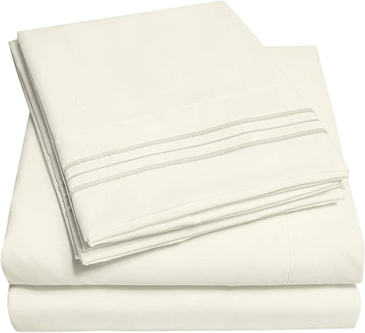 1500 Supreme Collection Extra Deep Pocket Sheets Set - Luxury Soft Bed Sheets, Wrinkle Free, Bedding, Over 40 Colors, 21 inch Extra Deep Pocket, California King, Ivory