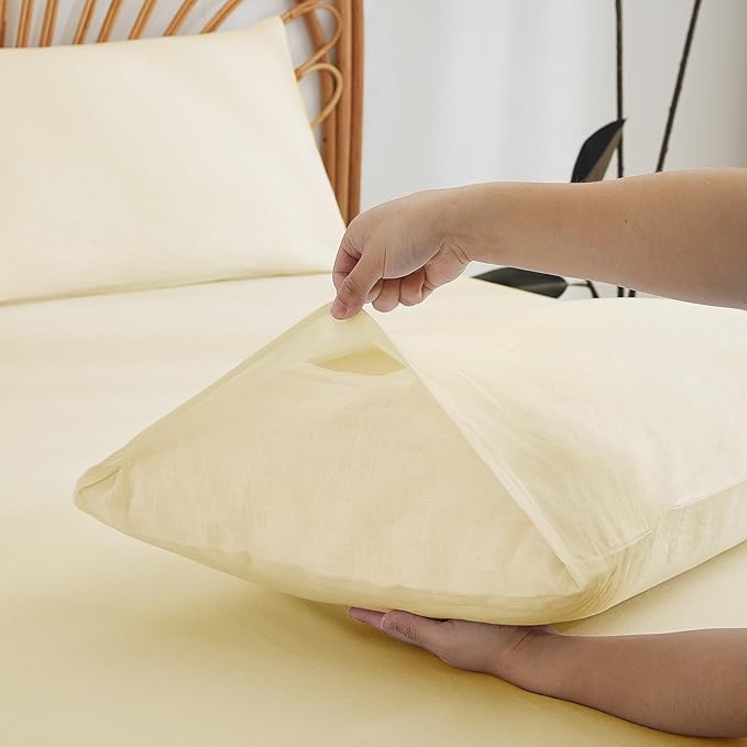 Linen Pillow Case Set of 2,100% Linen Pillowcase Natural Breathable Soft Envelope Pillow Cover Luxury Hotel Quality Bedding for Home Bedroom