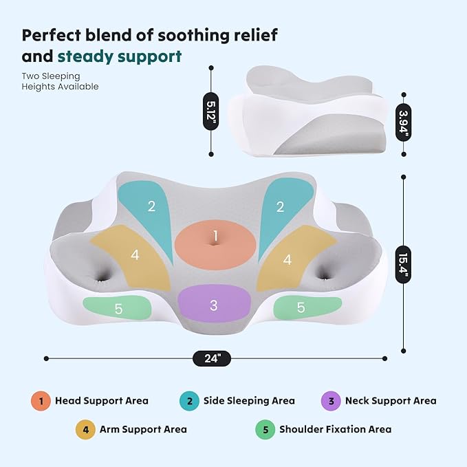 DUMOS Cervical Neck Pillow for Neck Pain Relief, Cooling Memory Foam Pillows for Sleep Apnea, Soft Side Sleeper Pillow Orthopedic Support Ergonomic Pillow for Stomach Back Stomach Sleepers, Gray