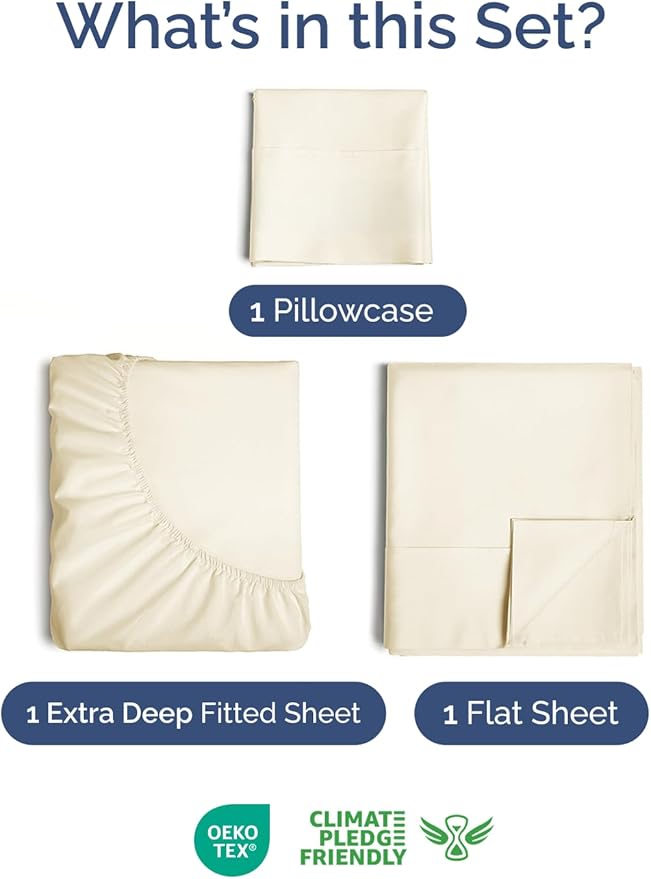 Extra Deep Twin Sheet Set - 3 Piece Breathable & Cooling Bed Sheets - Easily Fits 18 to 24 inch Mattress - Ultra Soft, Wrinkle & Fade Free with Extra Deep Pockets - Hotel Luxury Bedding - Off White