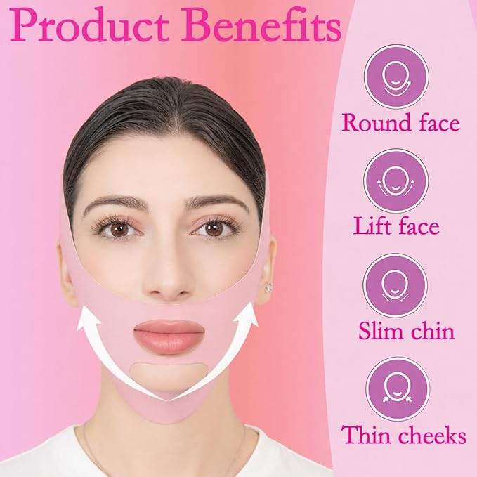 V Line Lifting Mask Chin Strap for Sleeping, Face Lifting Strap, Chin Strap, V Line Mask, Jawline Shaper, Jaw Strap, Double Chin Reducer, Face Lift Tape & Snoring Solution (Pink~)