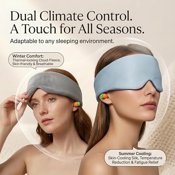 Weighted Sleep Mask & Earplugs Set, 250g Distributed Pressure Eye Cover, 3D Total Blackout Blindfold with Cooling Silk & Plush Fleece, 3 Pairs Sound-Dampening Earplugs for Daily Home Use & Travel