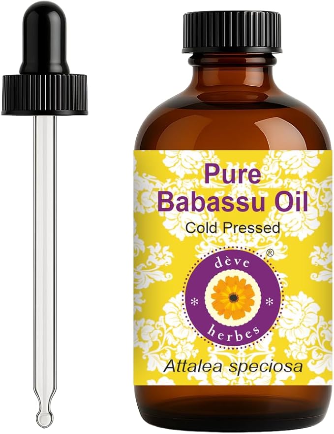 dève herbes Babassu Oil (Attalea speciosa) with Glass Dropper | Cold Pressed | Pure | Natural | For Diluting Essential oils | For Skin & Massage | Non-Sticky | Lightweight | Unisex | 120ml (4 oz)