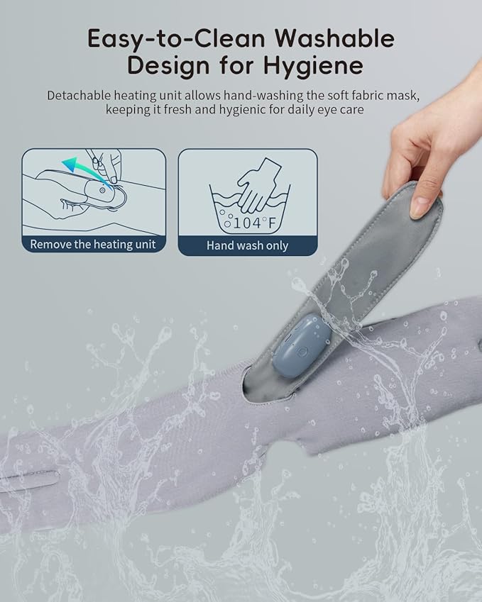 Heated Eye Masks for Dry Eyes with Bluetooth 6.0 Headphones - 3 Heat Levels, Memory Function, Soft Fabric Sleep Mask for Eye Strain & Migraine Relief - Unisex Light Gray