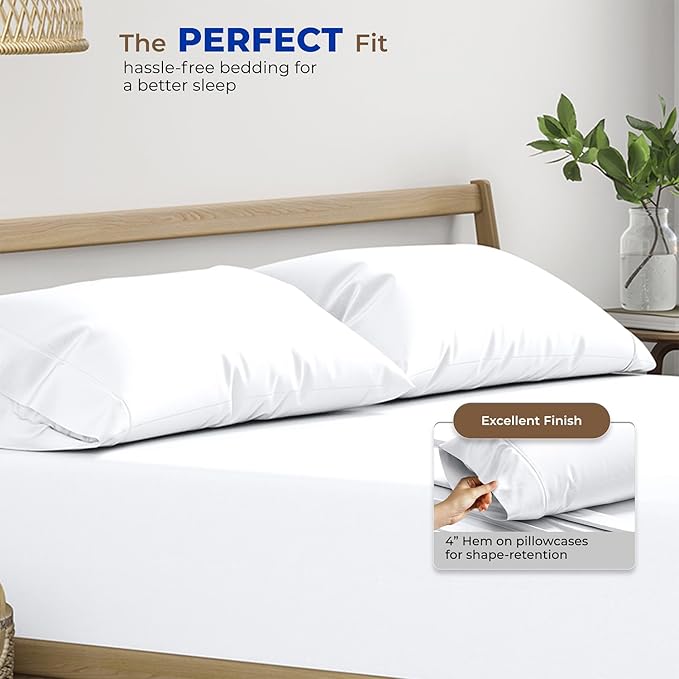 Thread Spread 100% Egyptian Cotton King Size Pillow Cases Set of 4 - Luxury 1000 Series Paradise Collection Pillow Cases King Size (Pack of 2, White), Soft Cooling Hotel Egyptian Cotton Pillowcases