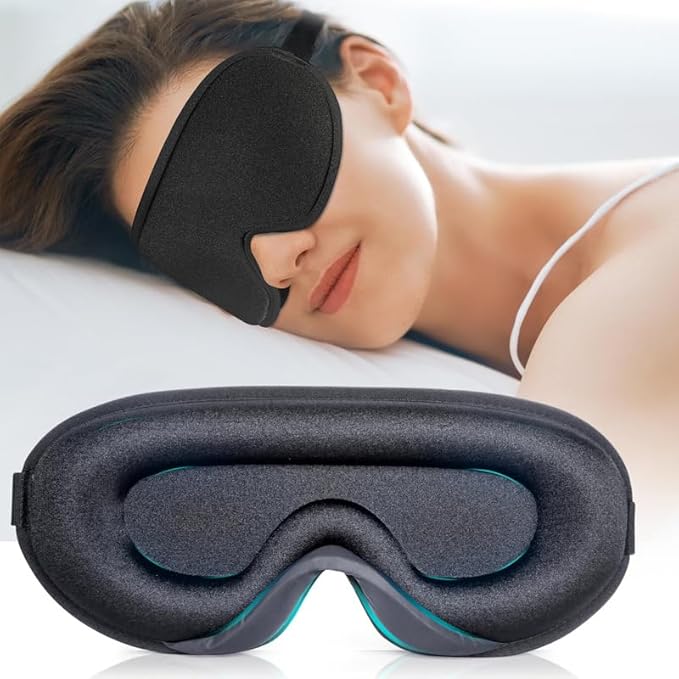 Eye Mask for Sleeping Light Blocking,Side Sleeper Women Men, 3D Contoured Cup Sleeping Mask, Soft Breathable Sleep Eye Mask with Adjustable Elastic Strap for Flight Nap，Black-3D