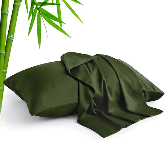 BEDELITE Olive Green Pillow Cases Queen Size Set of 2, Rayon Derived from Bamboo，Cooling Pillow Cases for Hot Sleepers & Night Sweats, Breathable and Silky Soft Envelope Pillowcases, 20"x30"