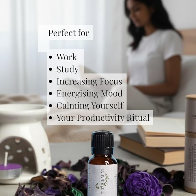 Amayah Focus Essential Oil Blend Set for Concentration & Mental Clarity | Peppermint, Tea Tree & Eucalyptus Aromatherapy Oils for Work, Study & Productivity | Diffuser Oils for Energy & Alertness