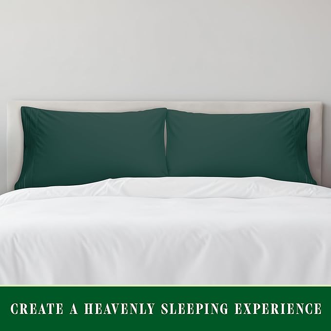 Elegant Comfort Luxury Ultra-Soft 2-Piece Pillowcase Set - 1500 Premium Hotel Quality Microfiber Double Brushed - Wrinkle Resistant, Standard/Queen, Hunter Green