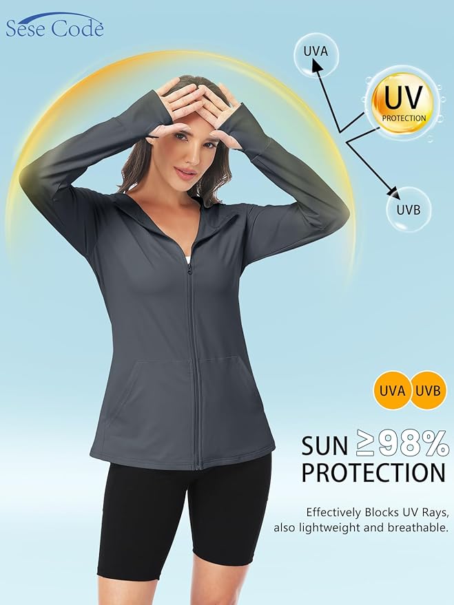 SeSe Code UPF 50+ Hoodie With Eye Mask Womens Zip Up Travel Jackets Sleep Sun Protection Shirts Pockets Outdoor Nap
