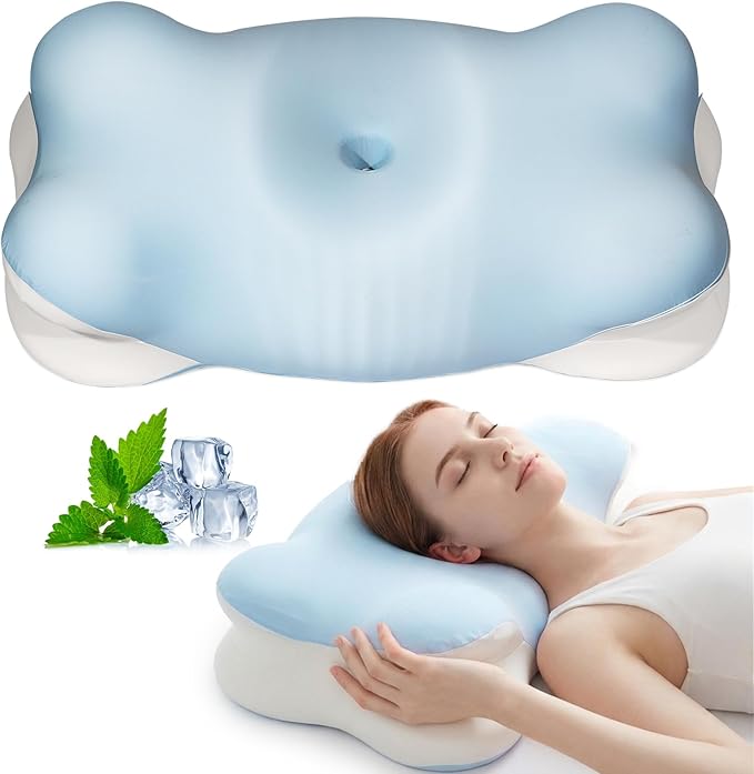 Ergo Pillow for Sleep Apnea, Cervical Neck Pillow for Neck Pain & Snoring Relief, Ergonomic Cooling Memory Foam Contour Bed Pillow, Orthopedic Neck Support for Side Back Stomach Night Sleepers