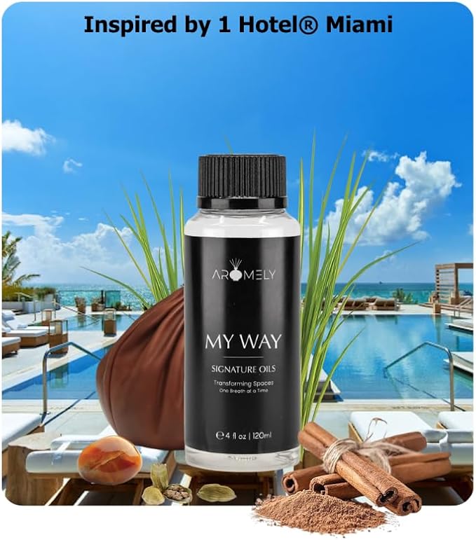 AROMELY My Way Diffuser Oil Blend | Luxury Home Fragrance Oil for Diffusers | Inspired by 1 Hotel | Signature Scent with Notes of Leather, Cardamom, Lemon, Cedarwood, Iris & Amber | 120ml