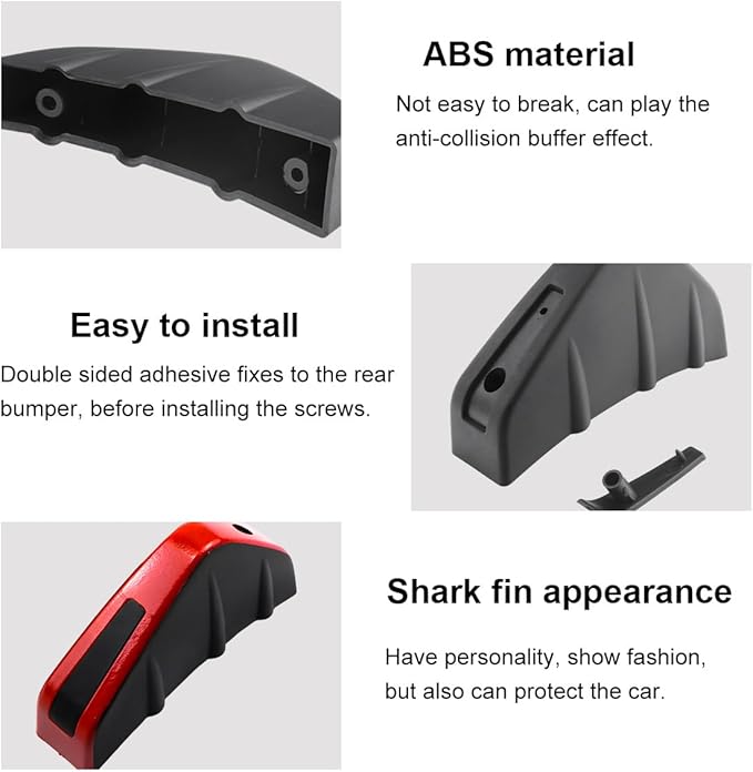 KVAEY 4 PCS Car Rear Lower Bumper Wing Lip Diffuser, Shark Fin Vehicle Spoiler Wing Rear Bumper Decoration, Universal Spoiler Fin Protector with Screw for Cars Trucks SUVs (Black & Red)