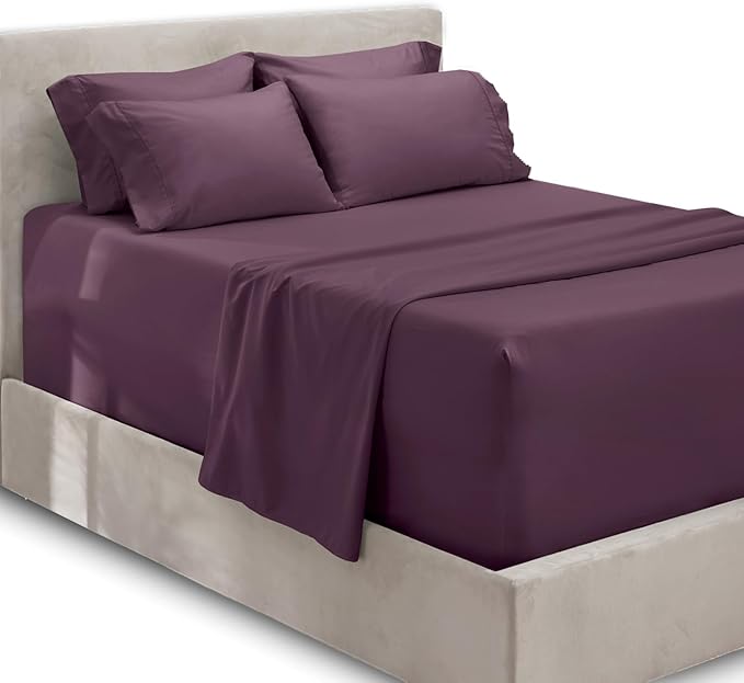Hearth & Harbor Extra Deep Pocket Sheets - Fits Mattress 18-24 Inches Deep - Extra Deep Pocket California King Size - 6 Piece Cal King Sheets - Cal King, Eggplant