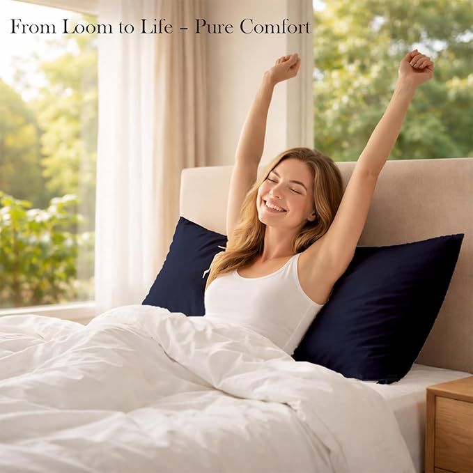 400 Thread Count 100% Egyptian Cotton Queen Size Pillowcases Set of 4, Soft & Breathable Sateen Weave, Envelope Closure, Hotel Luxury Bed Linen, Durable & Fade Resistant, 20"x30", Navy Blue