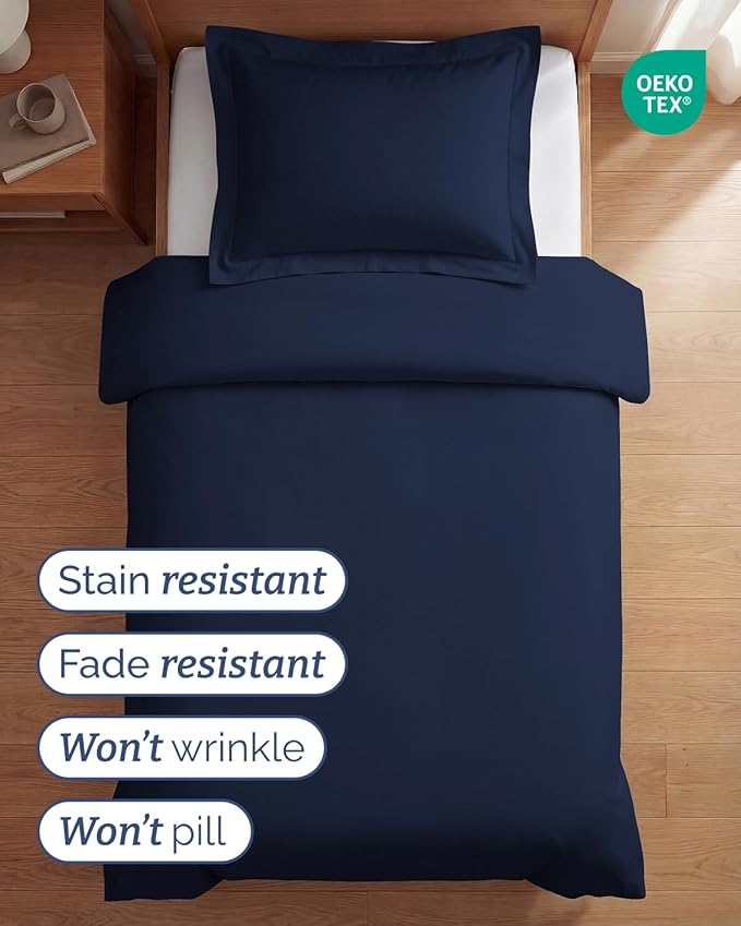 Duvet Cover Twin/Twin XL Size Set - Extra Soft Twin/Twin XL Duvet Cover 68" x 90" with 1 Pillow Sham - Hotel Luxury, Easy Care, Fade Free with Zipper Closures & Ties - Comfy & Breathable (Navy Blue)