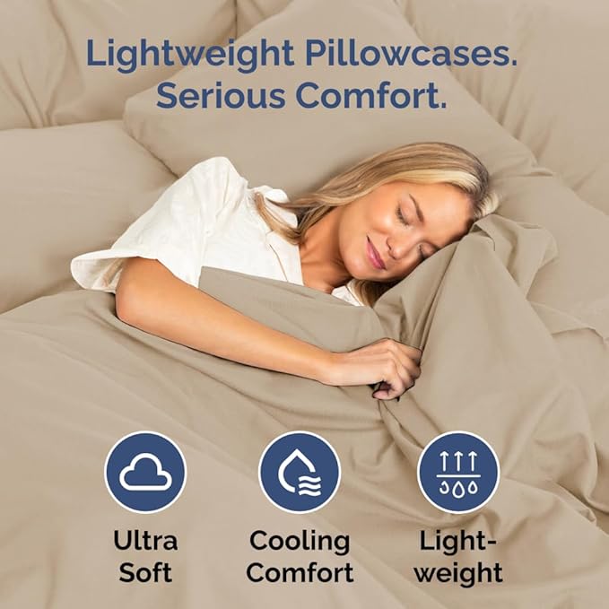 Standard Pillow Cases Set of 4 - Ultra Soft Hotel Quality Pillowcase Covers - Comfy Cozy Bedding for Women, Men, Kids & Teens - Machine Washable Pillow Protectors - 4 Piece Set - Standard Size Cream