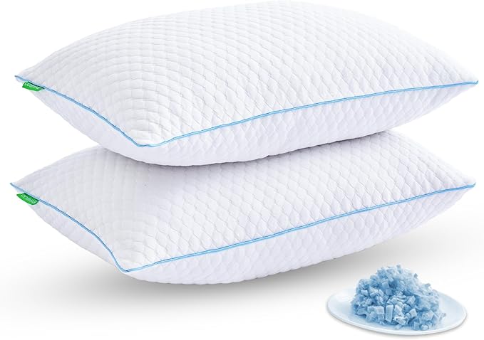 Shredded Memory Foam Pillows for Sleeping 2 Pack - Cooling Bed Pillows King Size Set of 2 - Firm Pillow for Side and Back Sleepers Adjustable Gel Pillow with Removable Cover