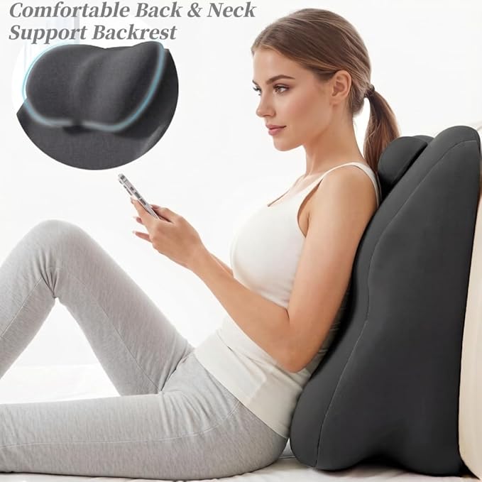 Memory Foam Wedge Pillow for Sleeping and Reading, Ergonomic Multi-Purpose Backrest, Superior Neck & Shoulder Support with Removable Cover (Dark Gray)