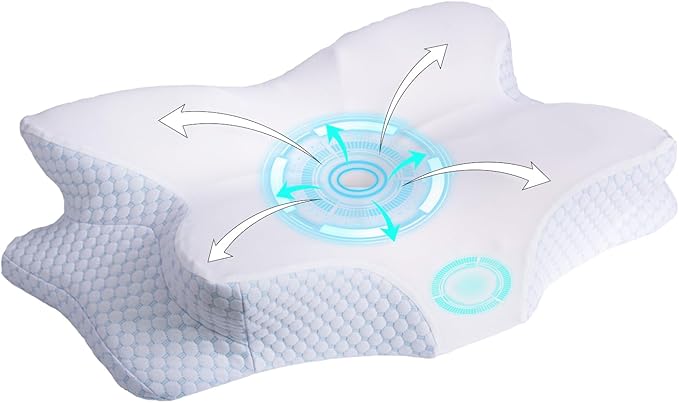 Memory Foam Pillows, Ergonomic Pillow for Neck Pain Relief, Bed Pillow for Sleeping, Cervical Neck Pillow for Side, Back, Stomach Sleeper with Pillowcase, Side Sleeper Pillows for Adults(Blue, White)